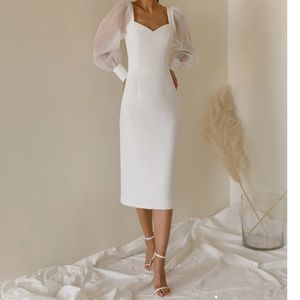 White Puff-sleeve midi dress - Lichi